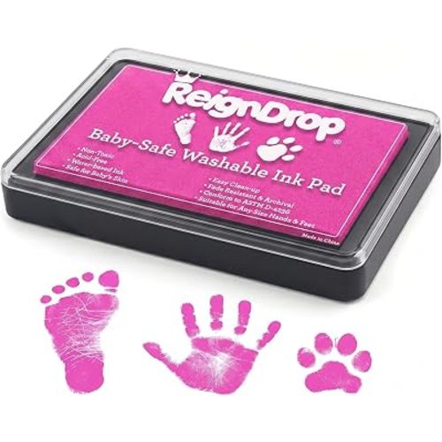 ReignDrop Baby Ink Pad for Hand and Footprints, Non-Toxic Acid-Free Keepsake Kit, Smudge-Proof Archival Ink Wipes Off Skin, for Scrapbook, Photo Album, Frames & Pet Paws, Baby Gift (Pink)