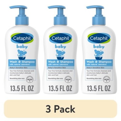 (3 pack) Cetaphil Baby Moisturizing Aloevera Body Wash and Shampoo, Organic Calendula,, 13.5 fl oz