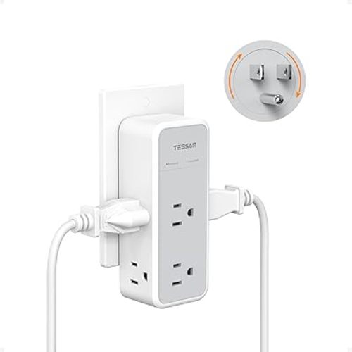 Multi Plug Outlet Extender with 360 Rotating Plug, TESSAN 1875W Wall Outlet Splitter with 6 AC, 1800J Surge Protector, 3 Sided Multiple Electrical Wall Adapter for Dorm Room Office Kitchen Home