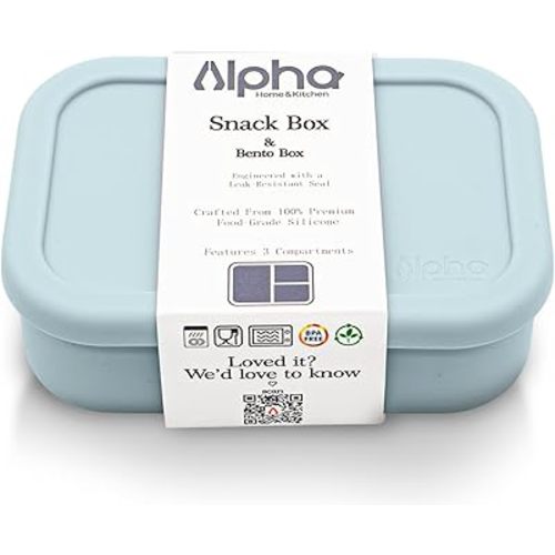 Silicone Bento Box with 3 Compartments – BPA Free Lunch Box for Kids & Adults, Leak-Resistant Snack Container for School, Work & Travel