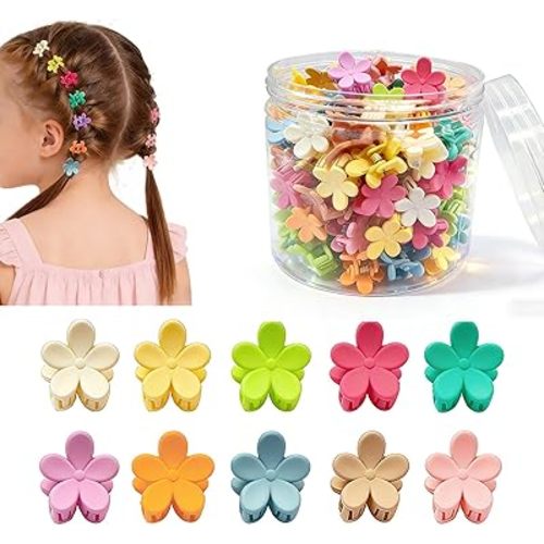 100Pcs Mini Flower Hair Clips for Kids, Cute Mini Claw Clips Hair Pins Barrettes Colorful Toddler Small Hair Accessories for Girls Teens Women (Multicolor - Flower)