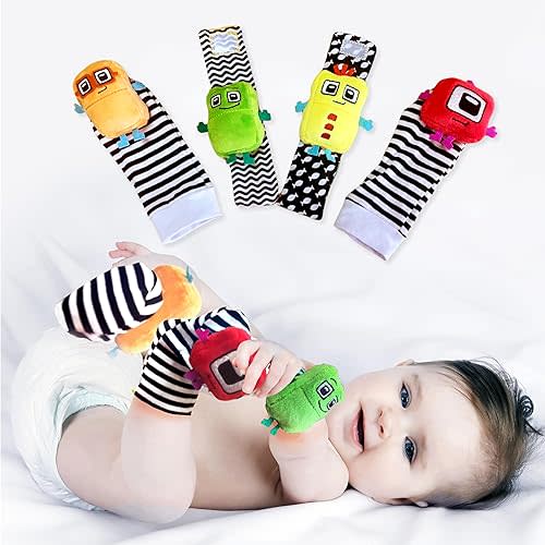 BABY K Foot Finder Socks & Wrist Rattles (Set L) - Newborn Toys for Baby Boy or Girl - Brain Development Infant Toys - Hand and Foot Rattles Suitable for 0-3, 3-6, 6-12 Months Babies