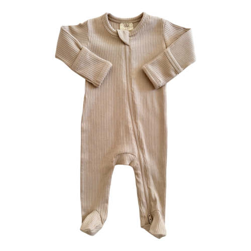 Desert Tan / Organic Ribbed Zip Footie