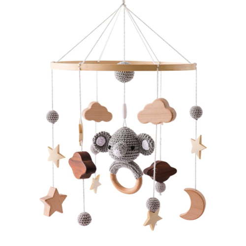 Baby Crib Mobile with Wooden Wind Chimes – Crochet Star, Moon & Cloud Hanging Bed Bell for Newborn Sleep, Sensory Development & Nursery Decoration