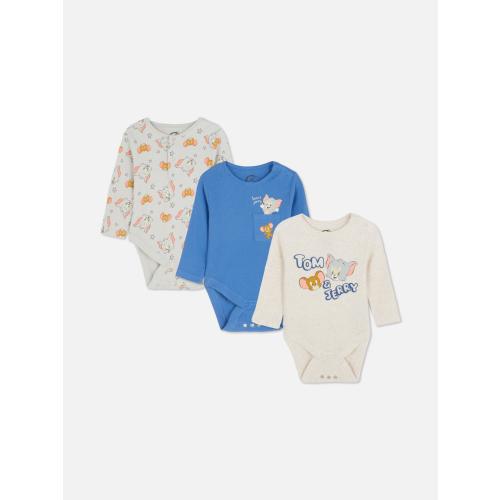 0-18mths | 3pk Tom and Jerry Room to Grow Long Sleeve Newborn Bodysuits