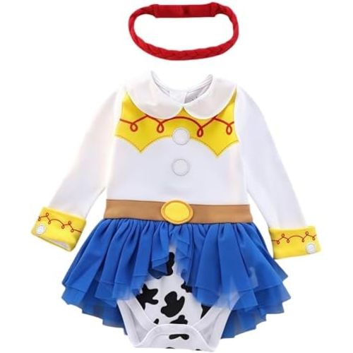 Princess Dresses Baby Girls Costume for Infant Romper Onesie Babysuit Birthday Christmas Halloween with Headband 0-18Months