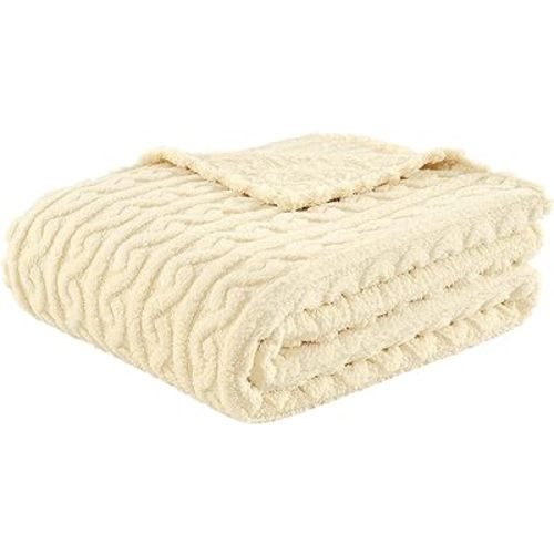 FY FIBER HOUSE Fleece Blanket – 3D Pattern Design Bedding Sherpa Throw Blanket for Camping, Travel Warm Super Soft Fluffy Cozy Decorative Twin 50”x60” Beige