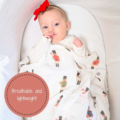 LollyBanks Nutcracker Dreams Baby Christmas Muslin Swaddle Blanket, 100% Cotton, 47"x47", 1 Pack