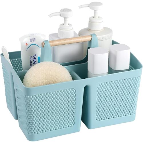 rejomiik Portable Shower Caddy Basket Plastic Cleaning Caddy Organizer Storage Tote with Handle for Bathroom, College, Dorm Room Essentials, Blue