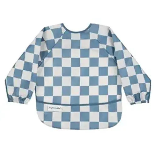 Tiny Twinkle Long Sleeve Bib for Babies & Toddlers | Waterproof Smock Bib for Eating | Machine Washable & Mess-Proof Feeding Essentials | Newborn Shower Gift (Checkers Blue, 2-4Y)