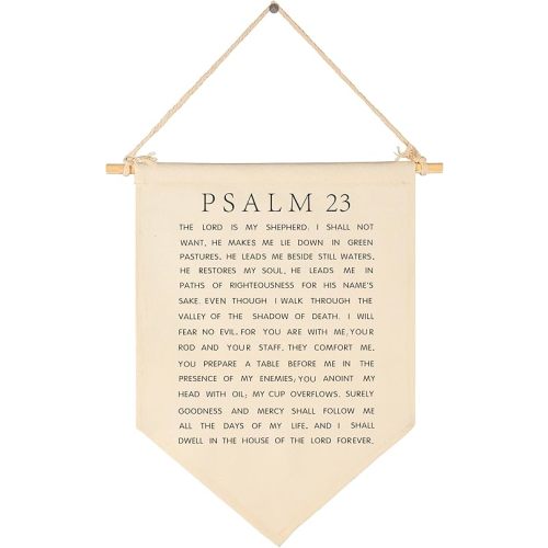 Psalm 23-The Lord is my Shepherd-Scripture Gift for Baby Boys Girls Kids-Christian Bible Verses-Canvas Hanging Pennant Banner Wall Decor Gifts for Nursery Baby Room Homeschool Playroom Front Door