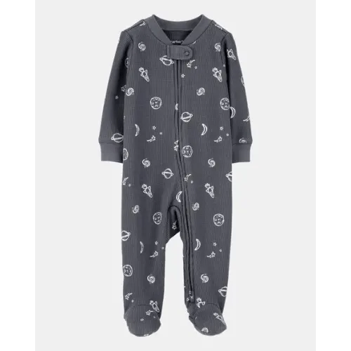 Baby Boy Space Print 2-Way Zip Waffle Knit Sleep & Play Pajamas - Grey | Carter's