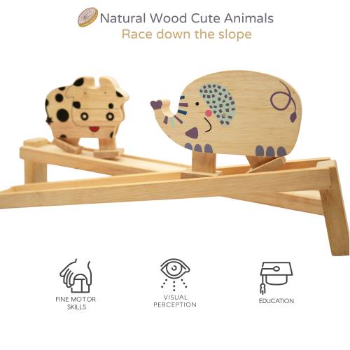 Wooden Animal Eco-Movement Toy, Elephant & Cow Racing Ramp Toy for Toddlers