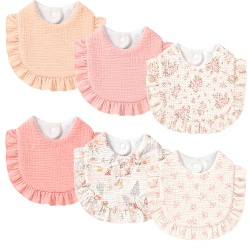 Muslin Baby Bibs for Baby Girls, Muslin Bibs Drool Bandana Bibs (Tangerine Multicolor)
