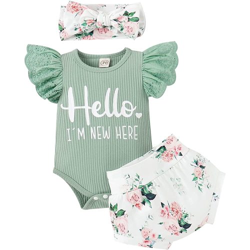 Baby Girl Clothes, Newborn Summer Lace Ruffles Romper + Floral Shorts 3pcs Toddler Photoshoot 3pcs Outfits