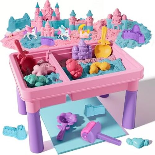 Lehoo Castle Unicorn Sensory Table with Sand 2.6Lbs, Sand Table with Lid