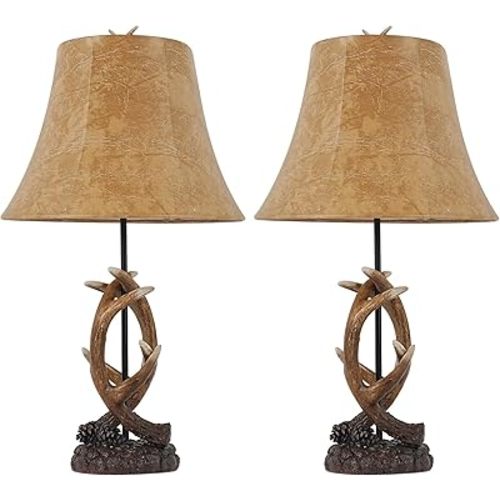 Rustic Western Antler Farmhouse Table Lamp, Set of 2, 22.9"