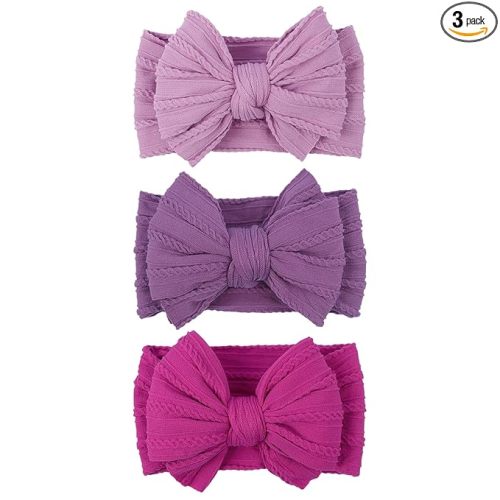 LemonSpace Handmade Nylon BabyGirl Headband Bows for Newborn Purple Mix3Pcs | Nylon Baby Stretchy Hair Bands Hair Accessories with Bows for Newborn Baby Girls Infant Toddlers Kids(Purple Mix）