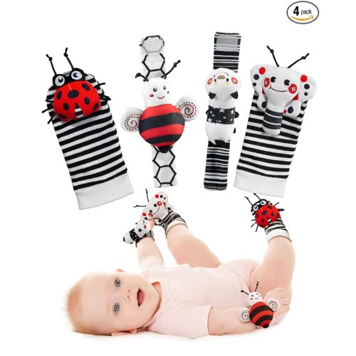 Infinno High Contrast Baby Toys Infant Rattle Socks and Wristband Set, Ideal Baby Sensery Toy Gifts for Newborn 0-12 Months, Perpect Black and White Toys for Boys and Girls As Baby Shower Gifts