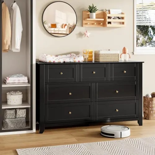 Latitude Run® Black 54" Wide 7-Drawer Dresser, Modern Wood Chest with Deep Drawers | Wayfair