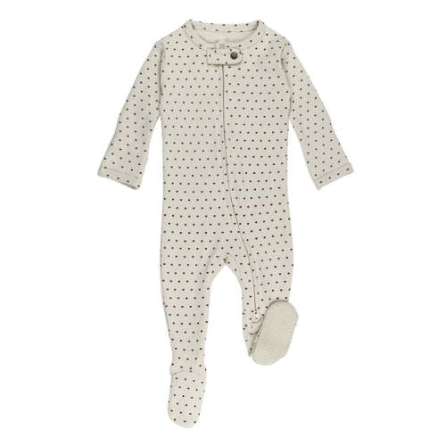 Crimson Mini Hearts | Organic Zipper Footie Preemie-NB