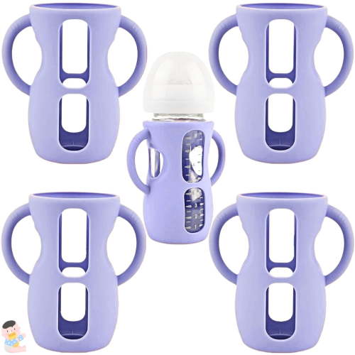4 Pack Silicone Sleeves for Avent Natural Glass Baby Bottles, Silicone and Easy-Grip Handles for Drop Protection, Compatible with Philips Avent 4/8 OZ Glass Bottle (Light Purple, 8 OZ)