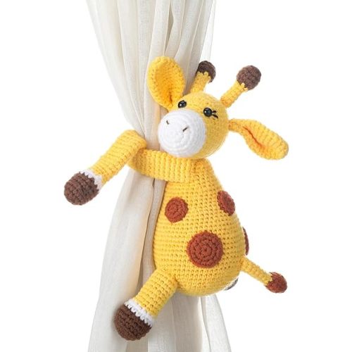 Moukeren Safari Animals Curtain Tie Back Giraffe Shape Curtain Tie Back Jungle Animal Decor Accessories for Themed Bedroom Window Home Office (Left)