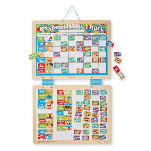 Melissa & Doug Magnetic Wooden Responsibility Chart Toddler Routine, Kids Reward Board, Chores Chart, Responsibility Tool for Kids Ages 3+