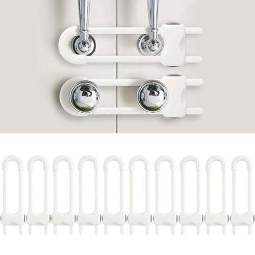 Baby Proofing Cabinets, Sliding Cabinet Locks for Babies, Adjustable U Shaped Baby Safety Locks, Childproof Cabinet Latch for Kitchen, Bathroom, Drawer, Cupboard Doors Knobs & Handles (10Pack White)