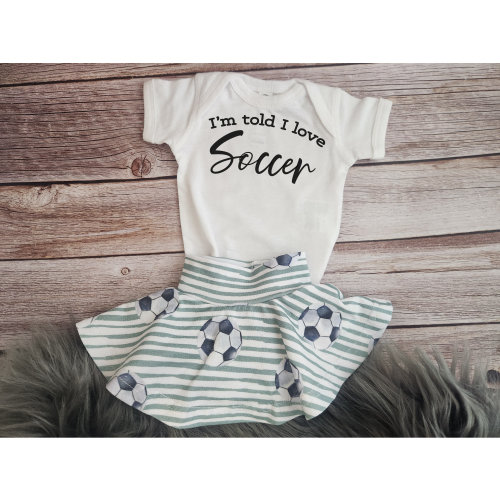 Baby girl soccer outfit, game day soccer shirt, fall outfit for toddlers, soccer spirit shirt, skirted bummies, baby bodysuit