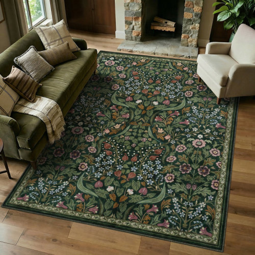 Winston Porter Kaldi Floral Washable Area Rug – Intricate Nature-Inspired Design, Non-Slip Soft Floor Mat for Living Room, Bedroom, and Entryway & Reviews | Wayfair