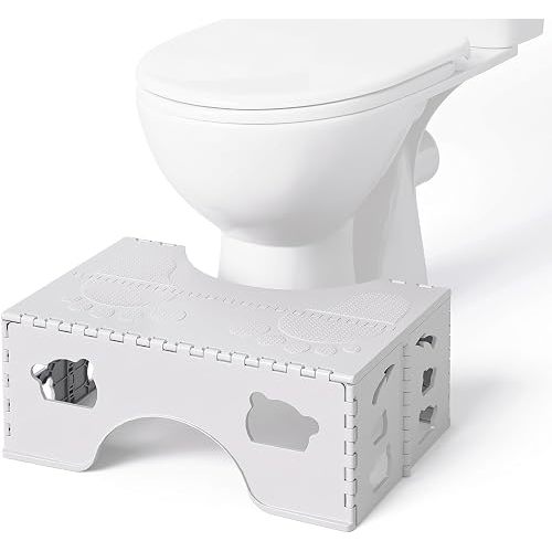 Foldable Toilet Stool Squat, 7 Inch Healthy Squatting Potty for Adults with Anti-Slip Feet, Portable Travel Poop Stool Adult, Lightweight & Easy Storage Bathroom Toilet Step Stool, Gray