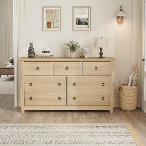 Winston Porter Boho 6/7Drawer Dresser - Textured Wood Storage Chest for Bedroom & Living Room | Wayfair