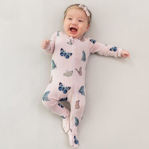 Zippered Footie in Blush Butterfly - Kyte Baby Shop