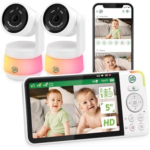 LeapFrog Baby Monitor with 5" Color LCD Screen, 720p HD Monitor/1080p HD Remote App, 360° Pan & Tilt, Color Night Vision & Adaptive Color Night Light, Lullabies, Rechargeable Battery | LF925-2HD