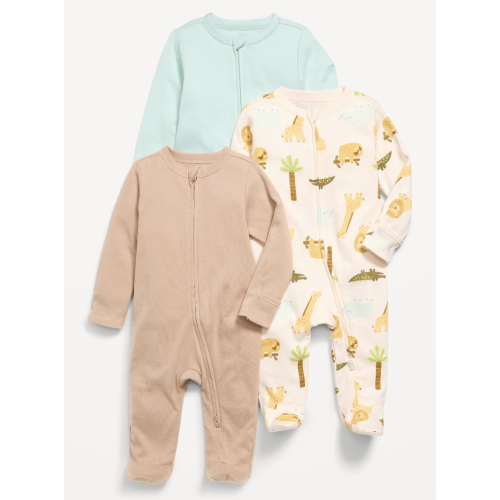 Ribbed 2-Way-Zip Sleep & Play Footed One-Piece 3-Pack for Baby