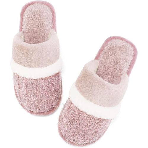 Women's Fuzzy Memory Foam Slippers Warm Gifts Trendy House Slippers Anti-Skid Rubber House Shoes for Women Mom Girlfriend Indoor Outdoor