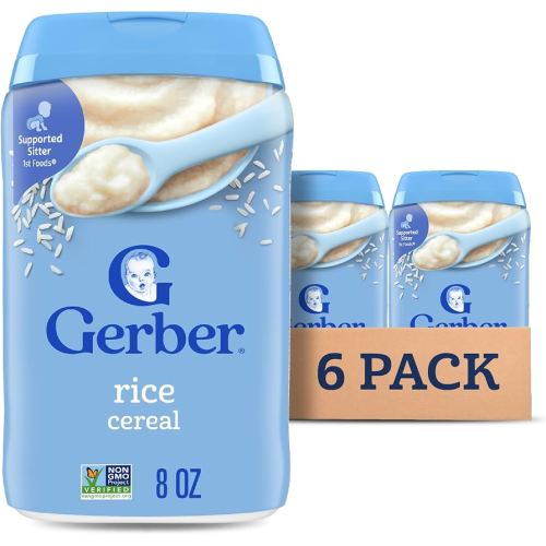 Gerber Stage 1 Baby Food, Baby Rice Cereal, Iron, Zinc & Vitamin B12, Infant Cereal, 6-Pack