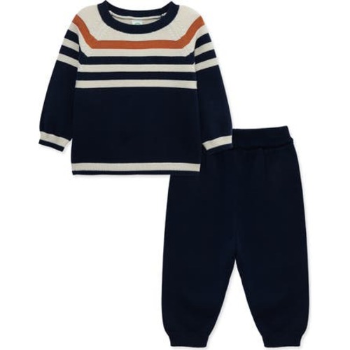 Blue Stripe Cotton Sweatshirt & Sweatpants Set, 24M