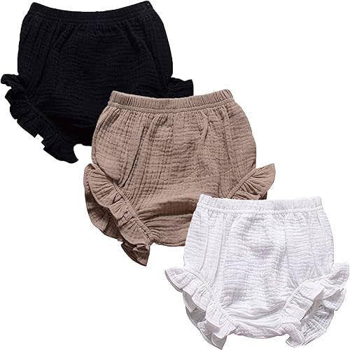 3PC Shorts Set Newborn Baby Girls Boys Pants Cotton Linen Blend Cute Floral Bloomers Triangle Shorts