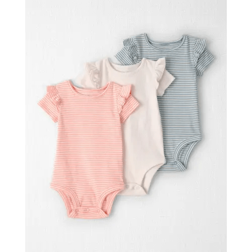 Baby Girl 3-Pack Organic Cotton Flutter Bodysuits in Stripes - Little Planet | Carter's