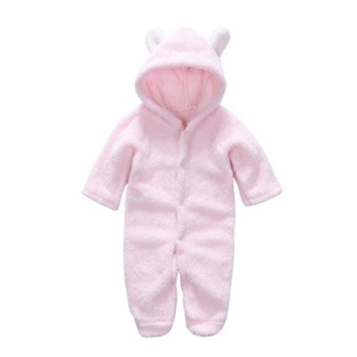 Winter Toddler Newborn Thick Coat Solid Color Button Fleece Warm Outerwear Baby Boys Girls Jumpsuits Onesie Jackets (3-6 Months, Pink)