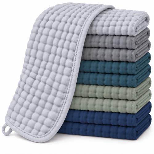 HIPHOP PANDA 100% Cotton Muslin Baby Burp Cloths - Lightweight, Quick-Dry | Softness 20 x 10 In Pre-Washed Ultra Absorbent Baby Essentials Drool Rags for Newborn Boy - 10 Pack, Gray Navy Fusion