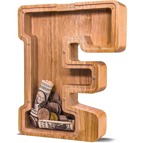 Wooden Letter Piggy Bank for Kids Larger Letter Piggy Bank for Boys and Girls Personalized Piggy Bank Initial Coin Bank Wood Kids Money Bank for Birthday and Festival