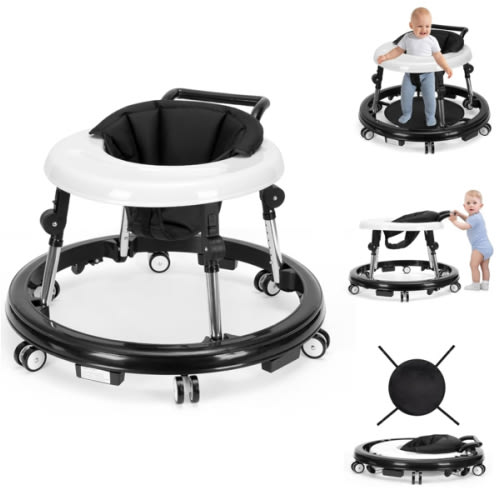 Baby Walker Foldable with 9 Adjustable Heights, Baby Walker with Wheels Portable, Infant Toddler Walker for Baby Boy Girls 6-18 Months