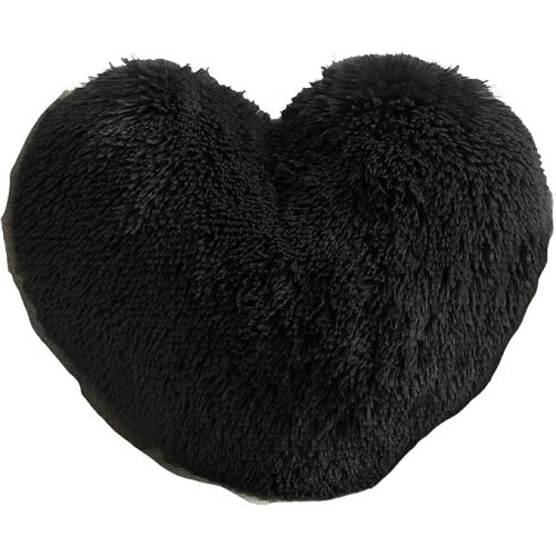 MorroMorn Fluffy Heart Throw Pillows, Shaggy Decorative Pillow for Sofa Couch Bed, Cute Room Decor Decorations for Women Girls Kids (Black)