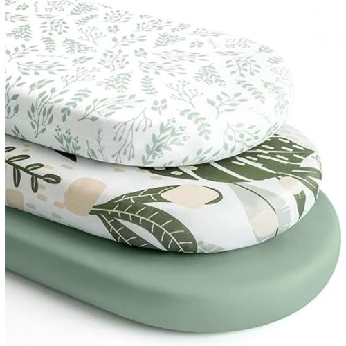 Yoofoss 3-Pack Bassinet Sheets for Boys Girls Universal Fit (Green+Leaf)