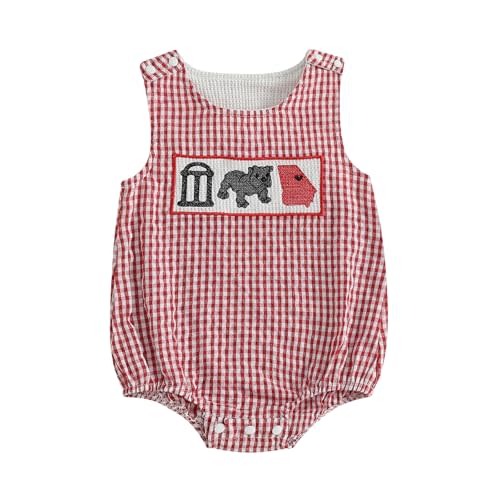 Ysfanwuxi Baby Girl Boy Football Outfit College Football Bubble Romper Sleeveless Plaid Overalls Bodysuit Game Day Clothes