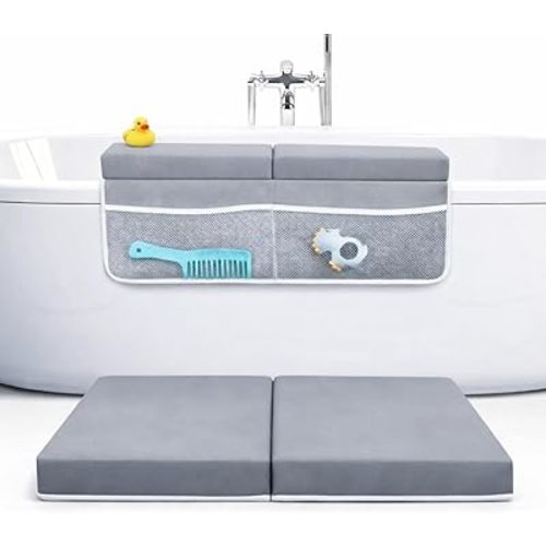 Rylor Baby Bath Kneeler & Elbow Rest Pad - Ultra Thick Foam Cushion for Bathing Infants & Toddlers - 26'' Extra Long and 2.4'' Thick- Non-Slip, Comfortable Support (Gray)