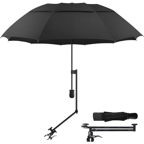 HOBVO UPF 50+ Golf Umbrella with Adjustable Universal Clamp, Portable Umbrellas for Rain, Manual Open & Close, for Beach Chair, Golf Cart, Stroller, Bleacher, Patio